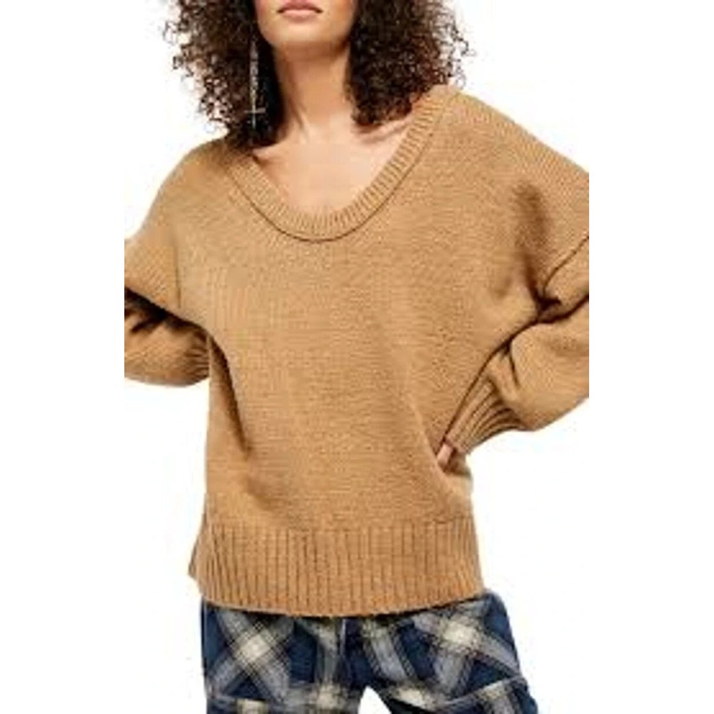 FREE PEOPLE BROOKSIDE OVERSIZED BOHO PULLOVER TUNIC SWEATER XS‎  DESERT CAMEL